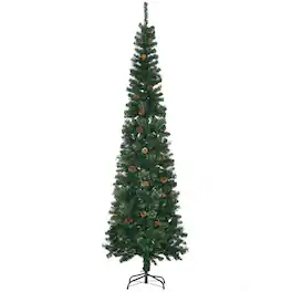 Homcom - Pencil Artificial Christmas Tree, Slim Pine Needles, Realistic Branches, Pine Cones, Metal Base - Green