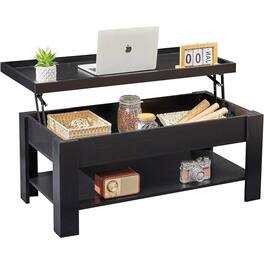 Hivvago - Modern Lift Top Coffee Table Laptop Tray with Storage Shelf Wood Finish - Black
