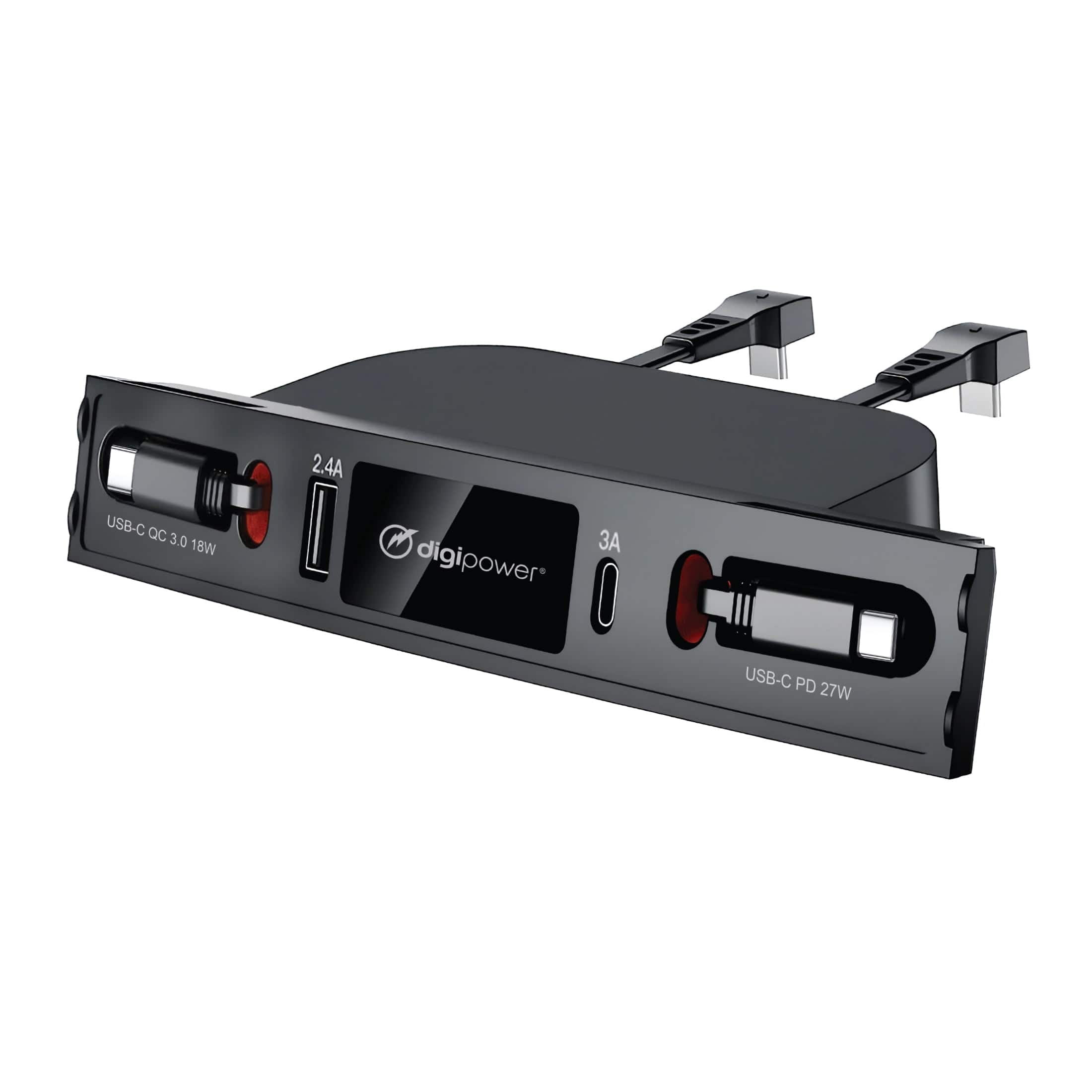 Digipower - Console USB Hub with Retractable Cables for Tesla: USB-C and USB-A Charging Ports with 27W Power Delivery