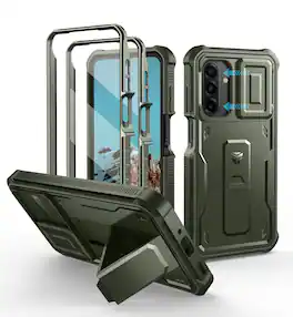 Dexnor - for Samsung Galaxy A17 5G Phone Case with Screen Protector, Slide Camera Cover and Kickstand Shockproof Protective Cover - Army Green