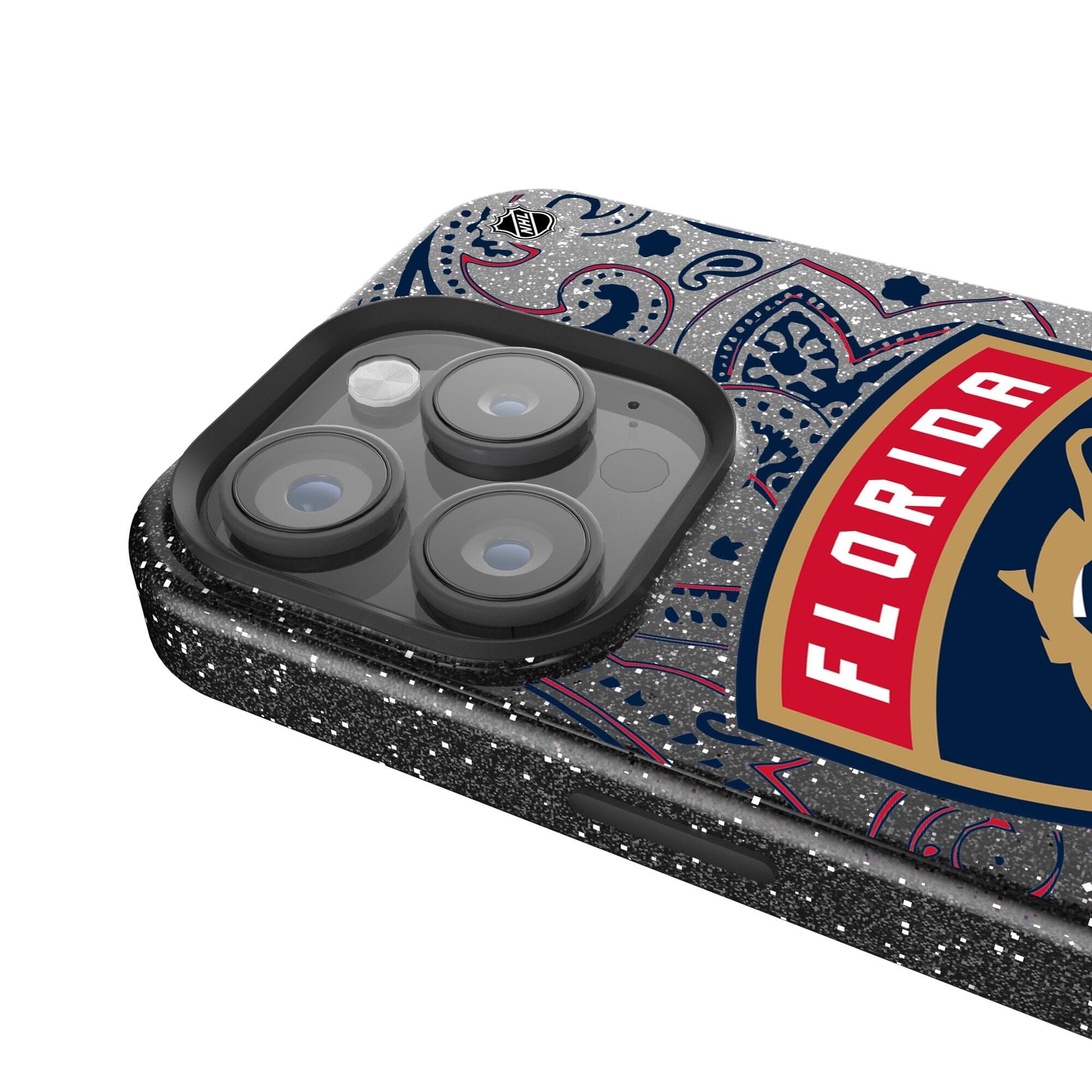 Alt View 3. Keyscaper - Black Florida Panthers Paisley Bling iPhone Case - 14 Pro Max - Black.