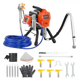 VEVOR - Stand Airless Paint Sprayer, 1500W, 3300PSI High Pressure Airless Sprayer, Cleaning Brush, Hose, Extension Rod, Nozzles - Black