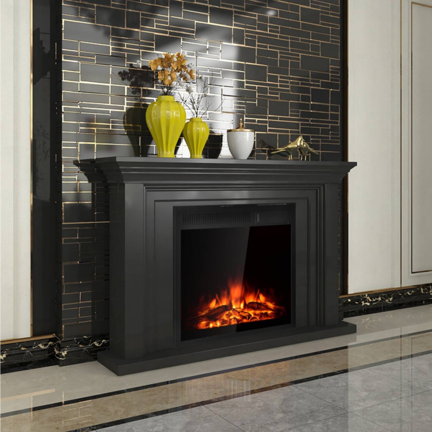 Left. LUCKY ONE - 22.5 Inch Freestanding/Recessed Electric Fireplace Insert Heater - Black.