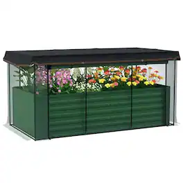 PULUZ - Galvanized Steel Planter Box with Crop Cage and Shade Cloth, Raised Garden Bed for Flowers, Veggies and Herbs - Green