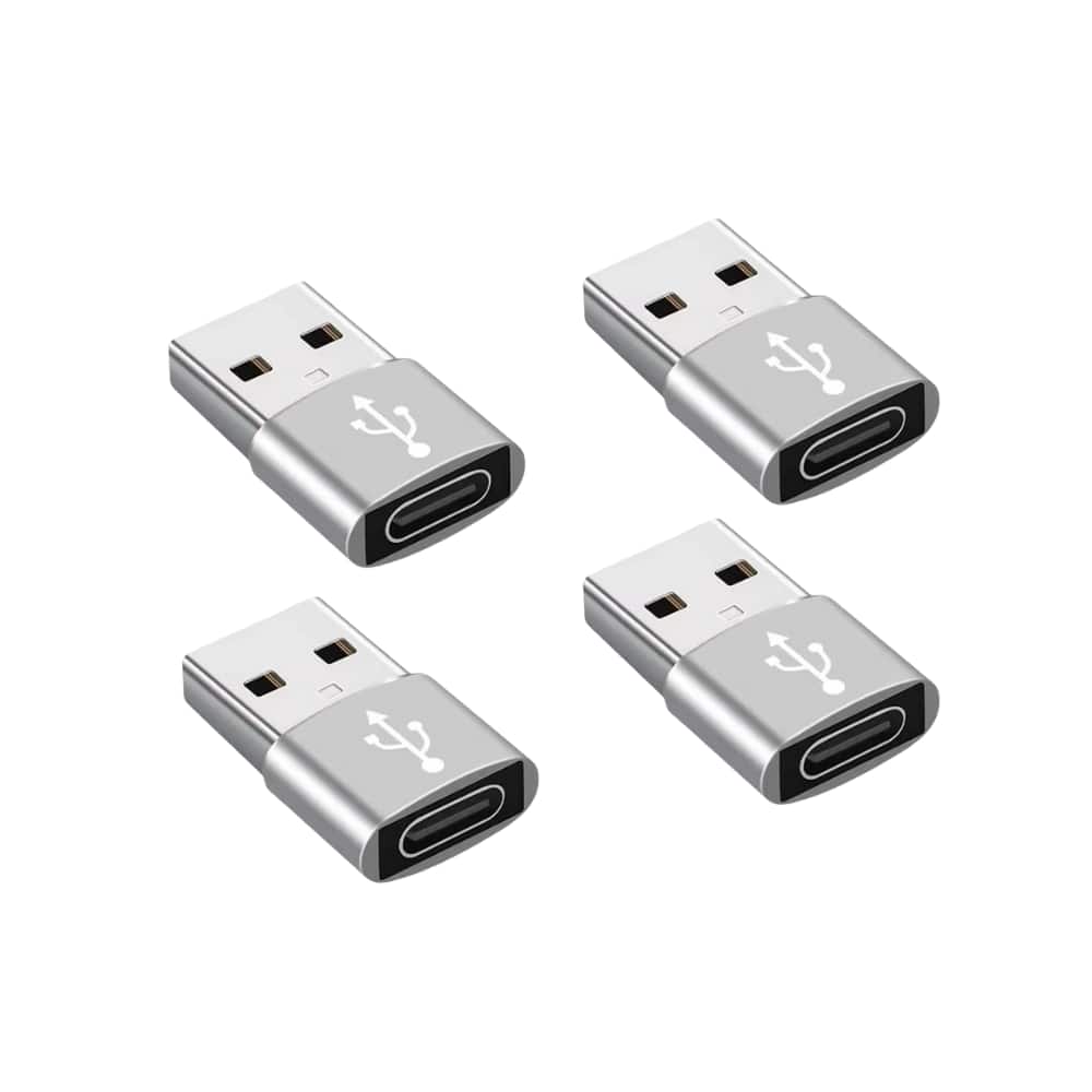 Qixxronics - 4PACK USB C Female to USB Male Adapter, USB C to USB Adapter for Chargers, MacBook, Laptops, PC, Computers and More - Silver
