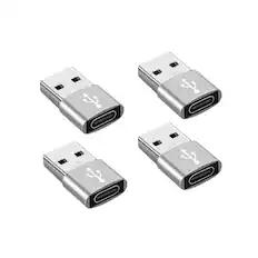 Front. Qixxronics - Female USB-C to Male USB Adapter (4 PACK) USB-C to USB Converter Adapter - Silver.