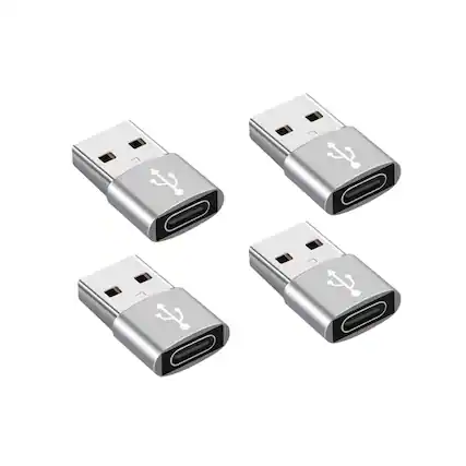 Front. Qixxronics - 4PACK USB C Female to USB Male Adapter, USB C to USB Adapter for Chargers, MacBook, Laptops, PC, Computers and More - Silver.
