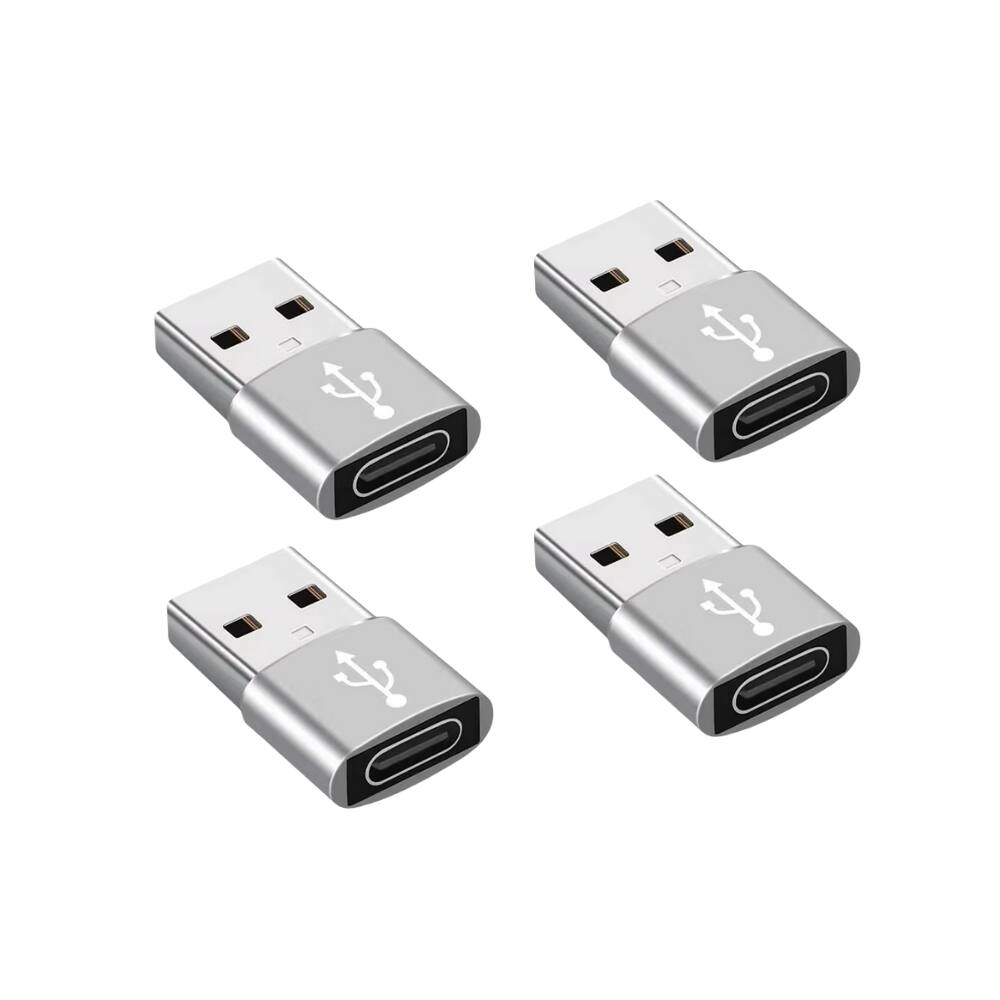 Front. Qixxronics - 4PACK USB C Female to USB Male Adapter, USB C to USB Adapter for Chargers, MacBook, Laptops, PC, Computers and More - Silver.