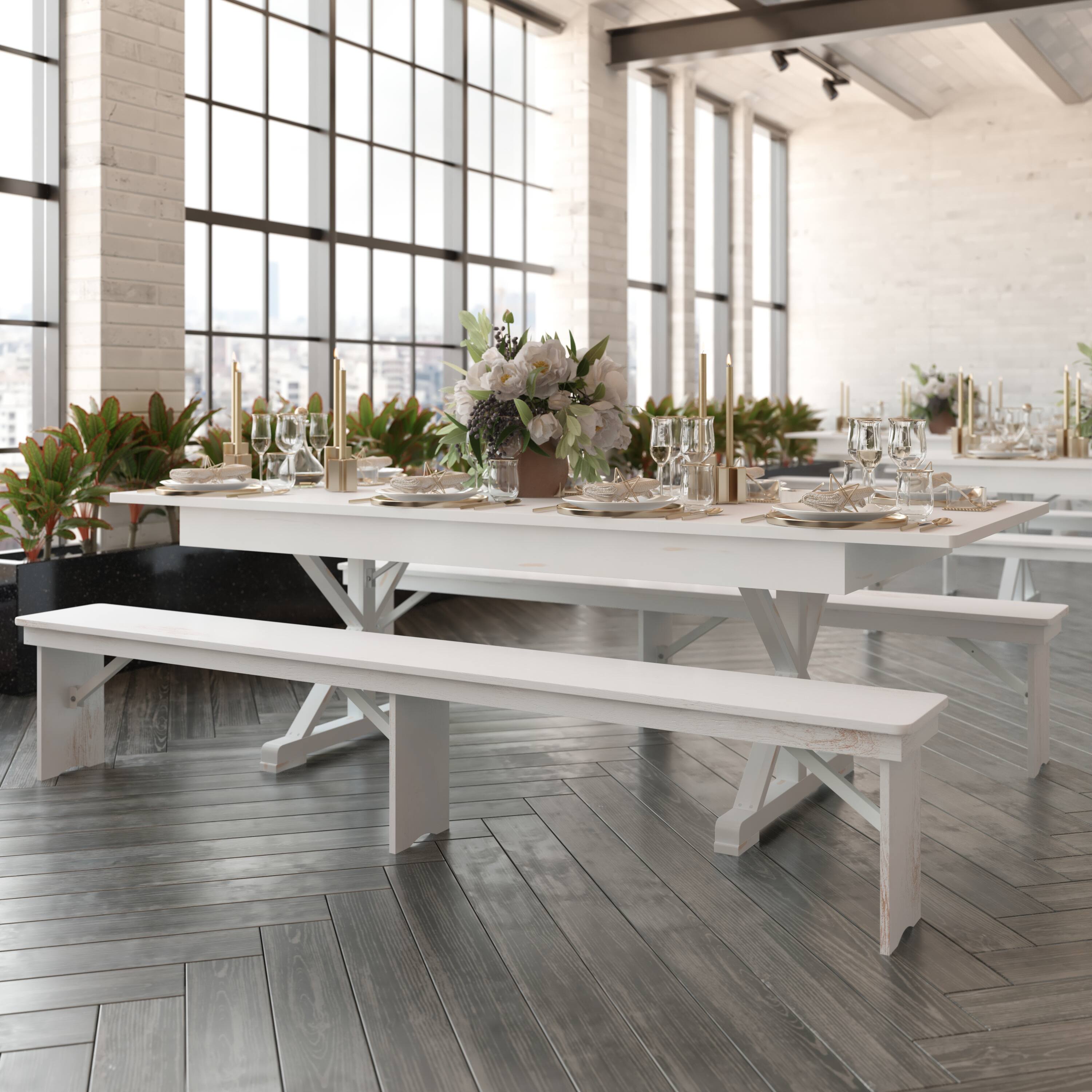 Alt View 3. Flash Furniture - HERCULES 8' x 40" Rectangular Antique Rustic White Solid Pine Folding Farm Table with X Legs - White.