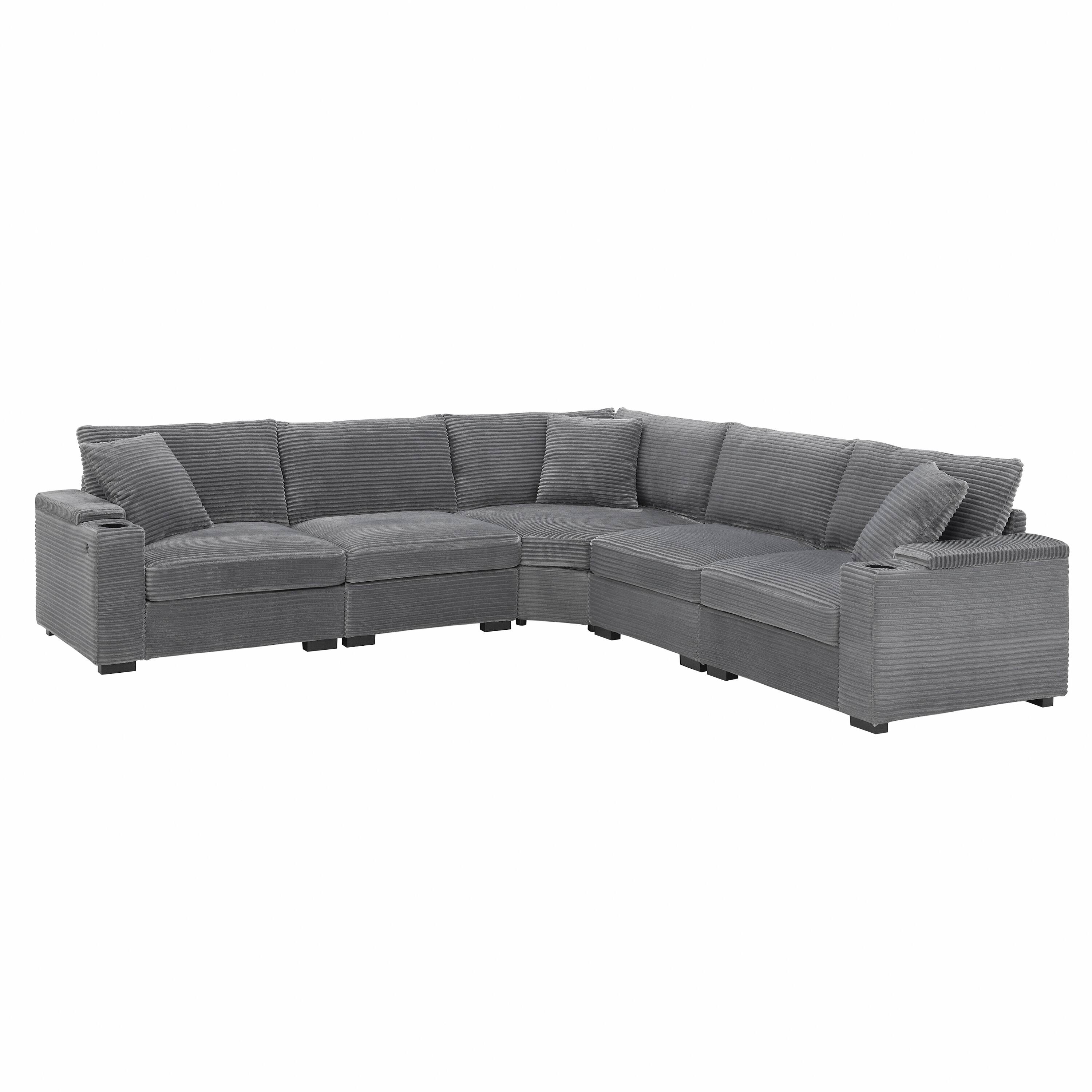 Angle. Whisen - 104" Modular Corduroy Sectional Sofa, L-Shaped Corner Couch for Living Room - Gray.