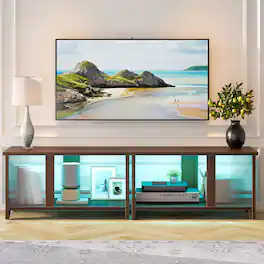Pinmoco - 55" 3-in-1 LED TV Stand with Translucent Fluted Doors - White