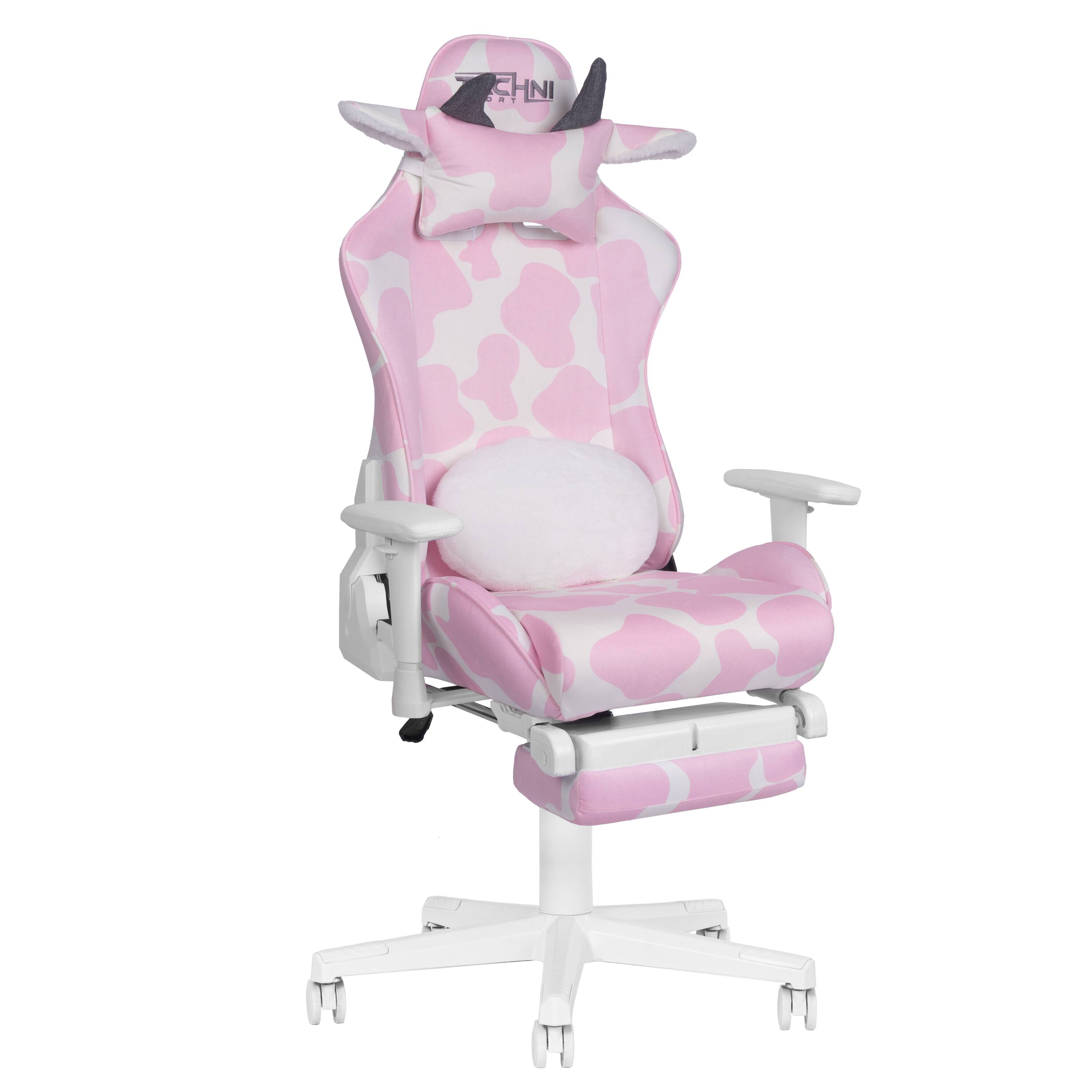 Alt View 1. Forest'nSky - Pink COW Series Gaming Chair with Footrest, Ergonomic Computer Chair with Headrest and Lumbar Support, Swivel Desk Chair - Pink.