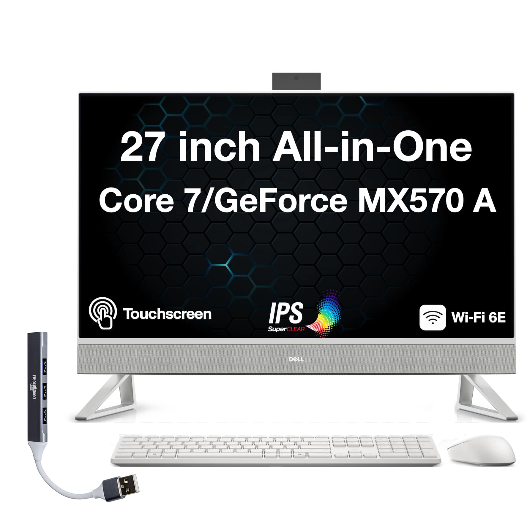 Dell - Upgraded - 27 All-in-One 27 FHD Display (Core 7 150U, 16GB, 1TB SSD, GeForce MX570 A, WiFi 6E, Webcam, Win 11 Pro) w/USB Hub - White
