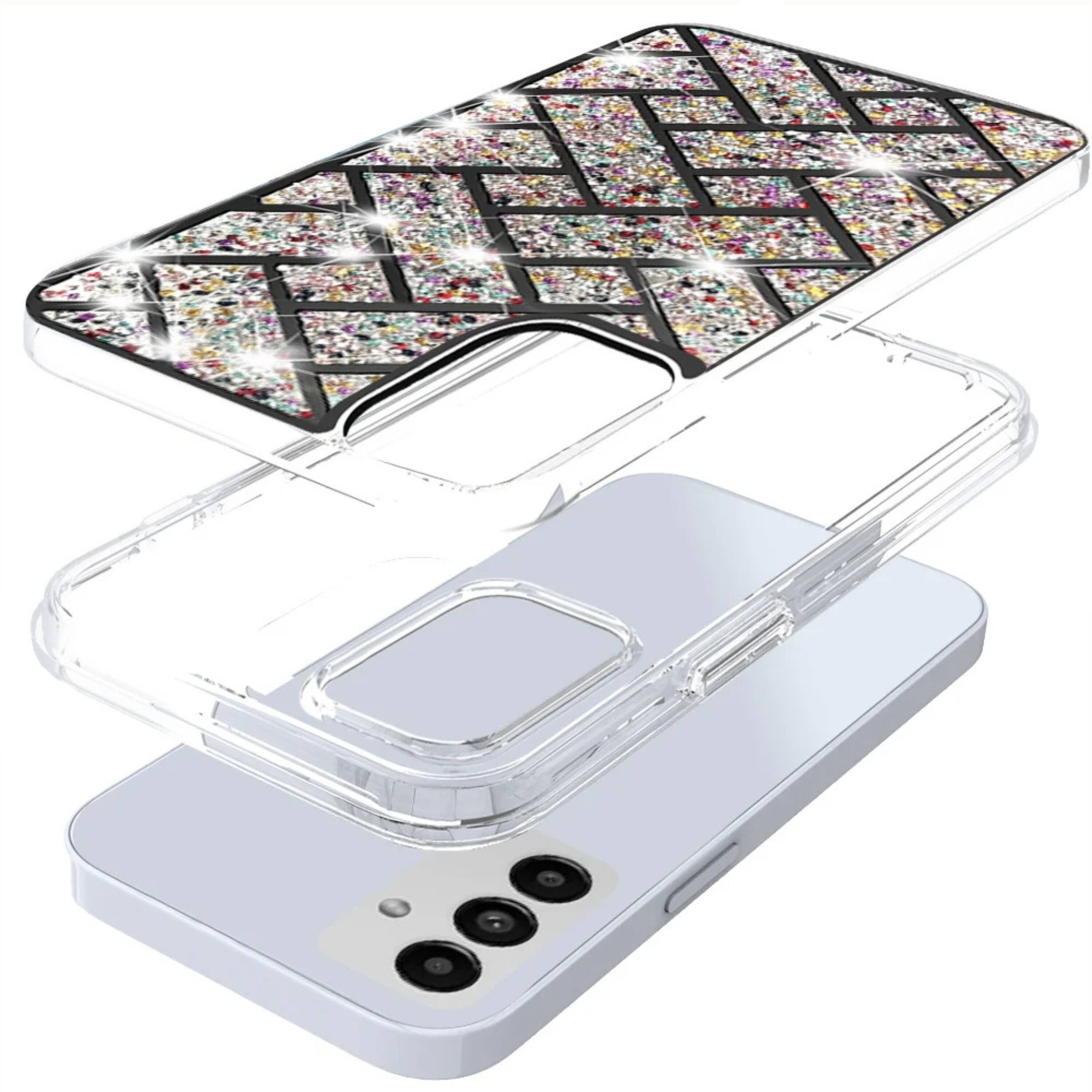 Angle. Kitcheniva - Crystal Bling Protective Cover With Tempered Glass For Samsung S25 Plus S24 Plus Heart Pink - Heart Pink.