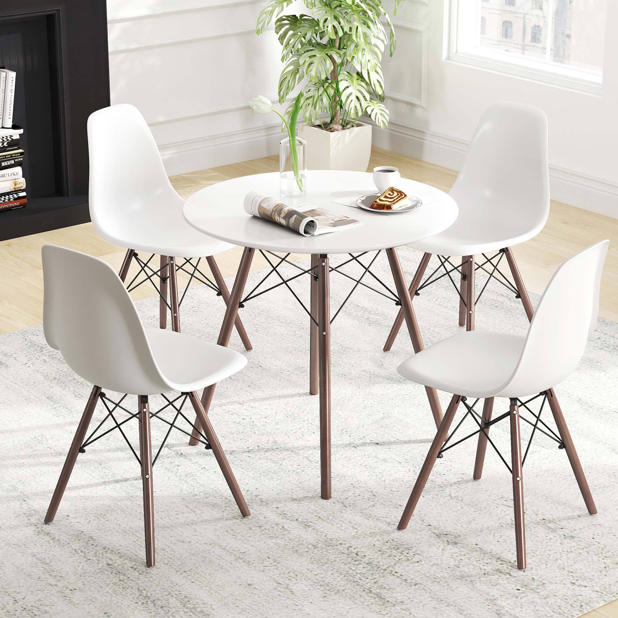 Alt View 1. Costway - Costway Dining Table Set Modern 5 PCS For 4 Round Dining Room Table Set with Solid Wood Leg - Brown.