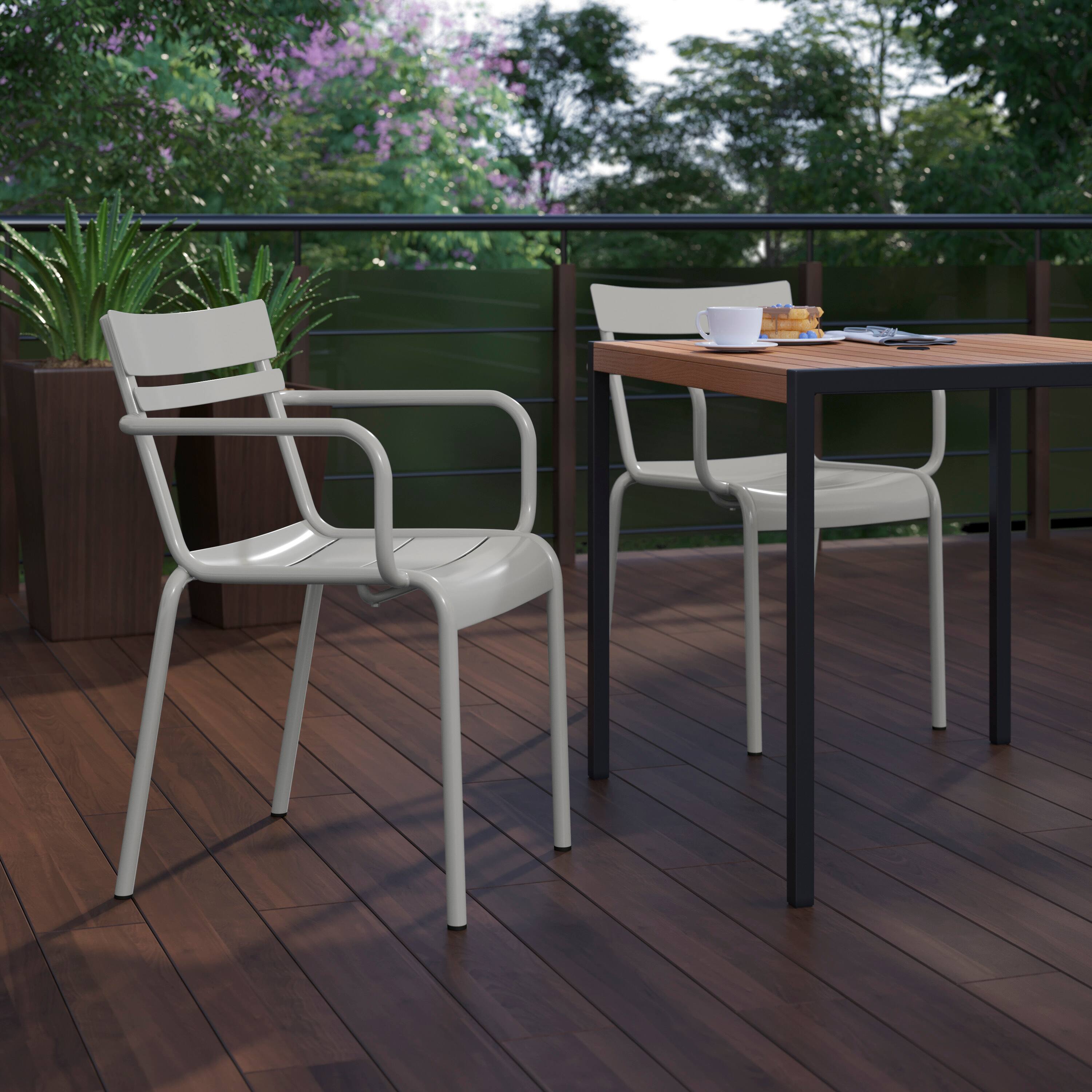 Alt View 3. Flash Furniture - Nash Commercial Grade Silver Steel Indoor-Outdoor Stackable Chair with 2 Slats and Arms - Gray.