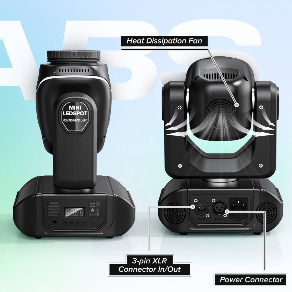 Heat Dissipation Fan

MINI LEDSPOT MOVING HEAD LIGHT

3-pin XLR Connector In/Out

Power Connector
