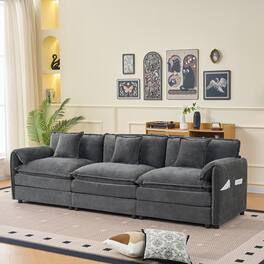 Anysun - Oversized 3-Seat Chenille Sectional Sofa - Deep-Seat Cloud Couch with 3 Pillows, DIY Modular for Living Room & Office - Gray