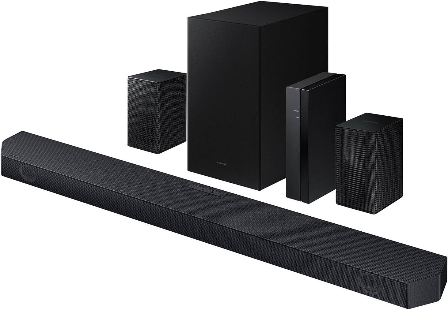 Angle. Samsung - 5.1 Ch Soundbar w/ Wireless Subwoofer HW-Q65C, 460W, Q-Symphony, Dolby Atmos & DTS:X, Adaptive Sound Lite, Game Mode - Black.