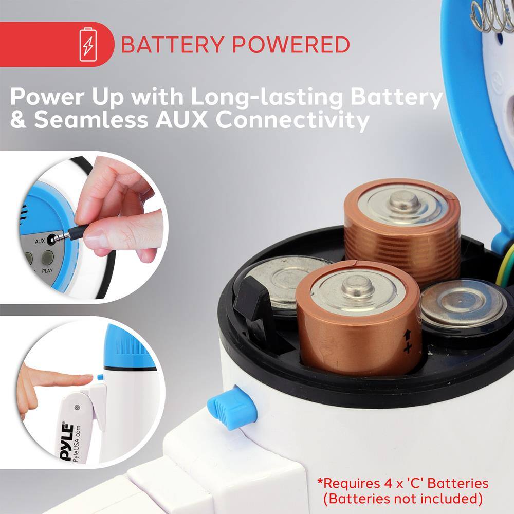 BATTERY POWERED

Power Up with Long-lasting Battery & Seamless AUX Connectivity

*Requires 4 x 'C' Batteries (Batteries not included)
