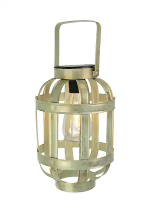 Front. Direct International - Metallic Gold Finish Industrial Style Solar Powered LED Hanging Lantern - Multicolored.
