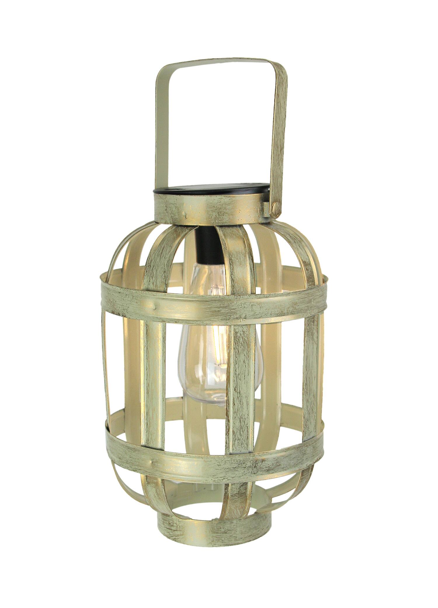 Front. Direct International - Metallic Gold Finish Industrial Style Solar Powered LED Hanging Lantern - Multicolored.