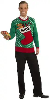 Front. Forum Novelties - Nice Stocking Ugly Christmas Sweater Adult X-Large - Green.