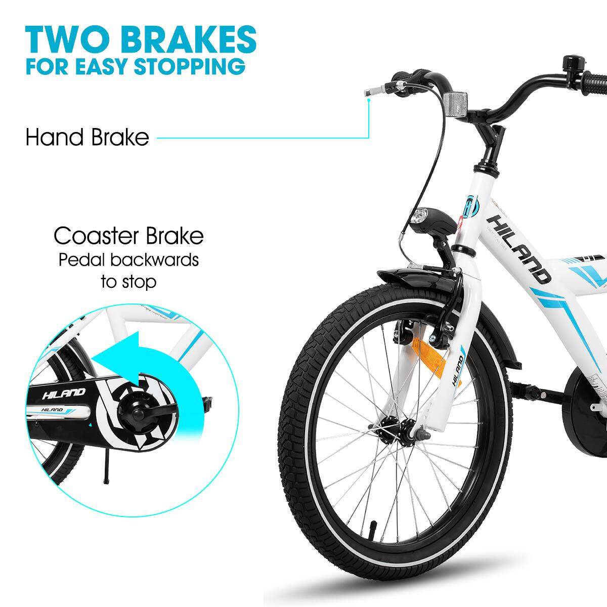 TWO BRAKES FOR EASY STOPPING  
Hand Brake  
Coaster Brake  
Pedal backwards to stop  

HILAND 28-10  
HILAND I  
HILAND