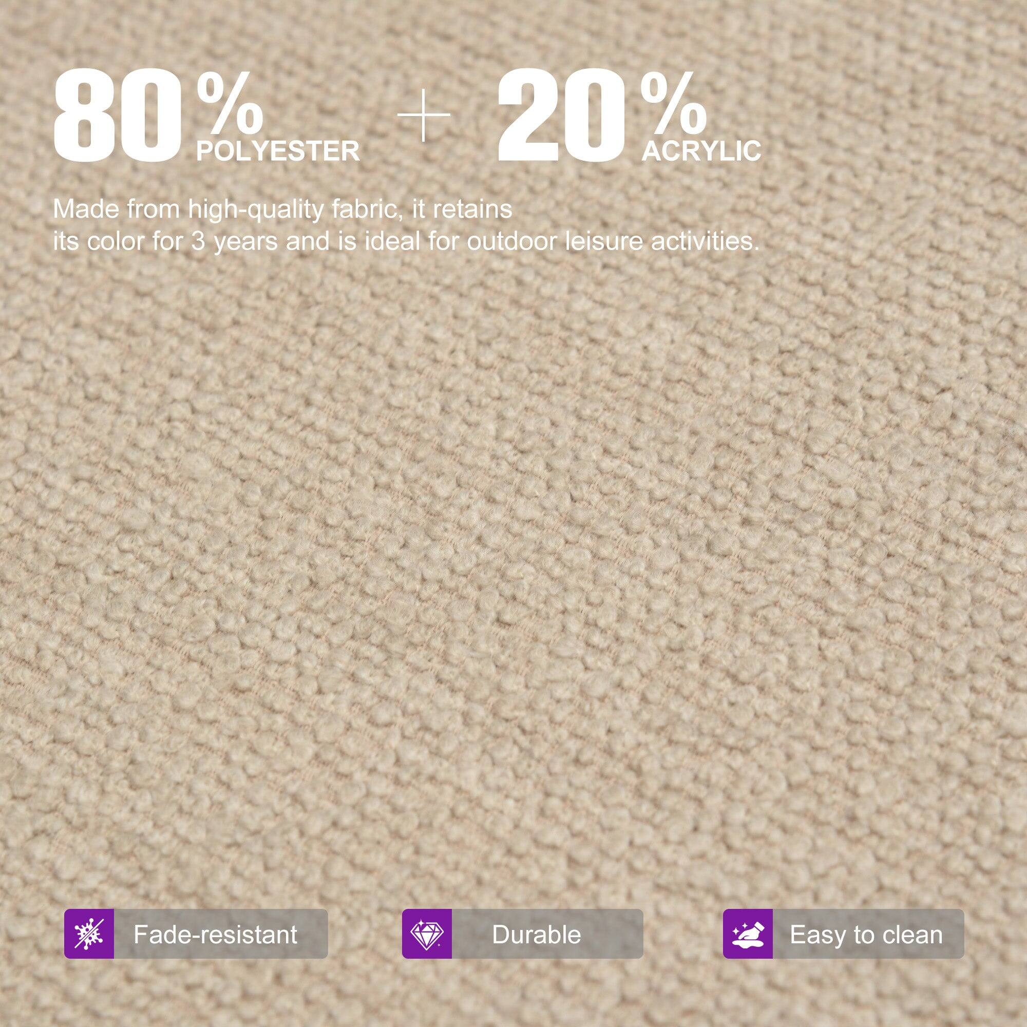 80% Polyester + 20% Acrylic

Made from high-quality fabric, it retains its color for 3 years and is ideal for outdoor leisure activities.

Fade-resistant
Durable
Easy to clean