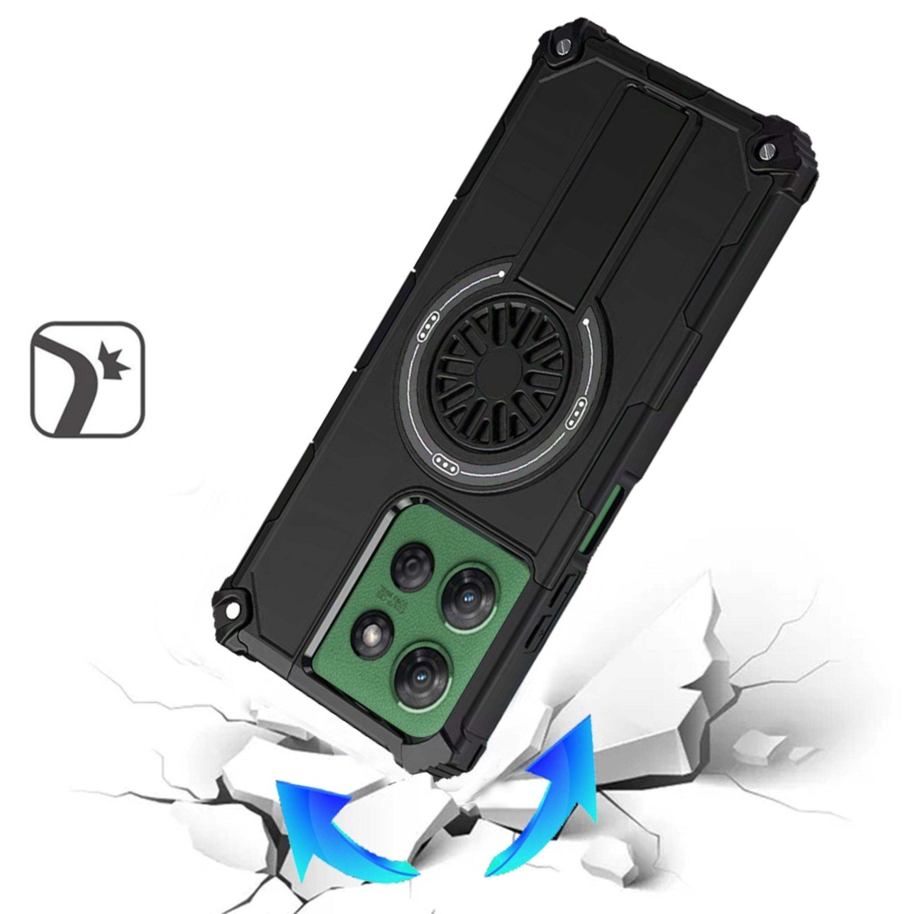 Left. Kitcheniva - Tough Magnetic Circle Stand Dual Layer Case With Tempered Glass For Moto G Power 2025/2026 Black - Black.