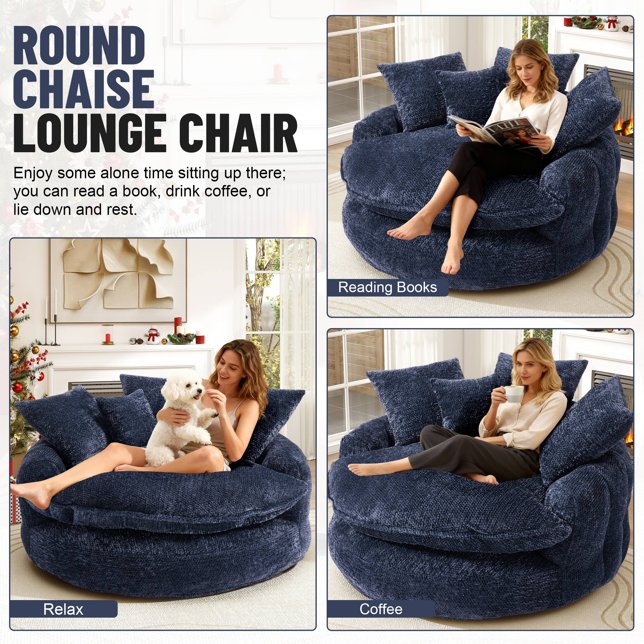 Anysun Oversized Round Comfortable Chenille Foam Chair with