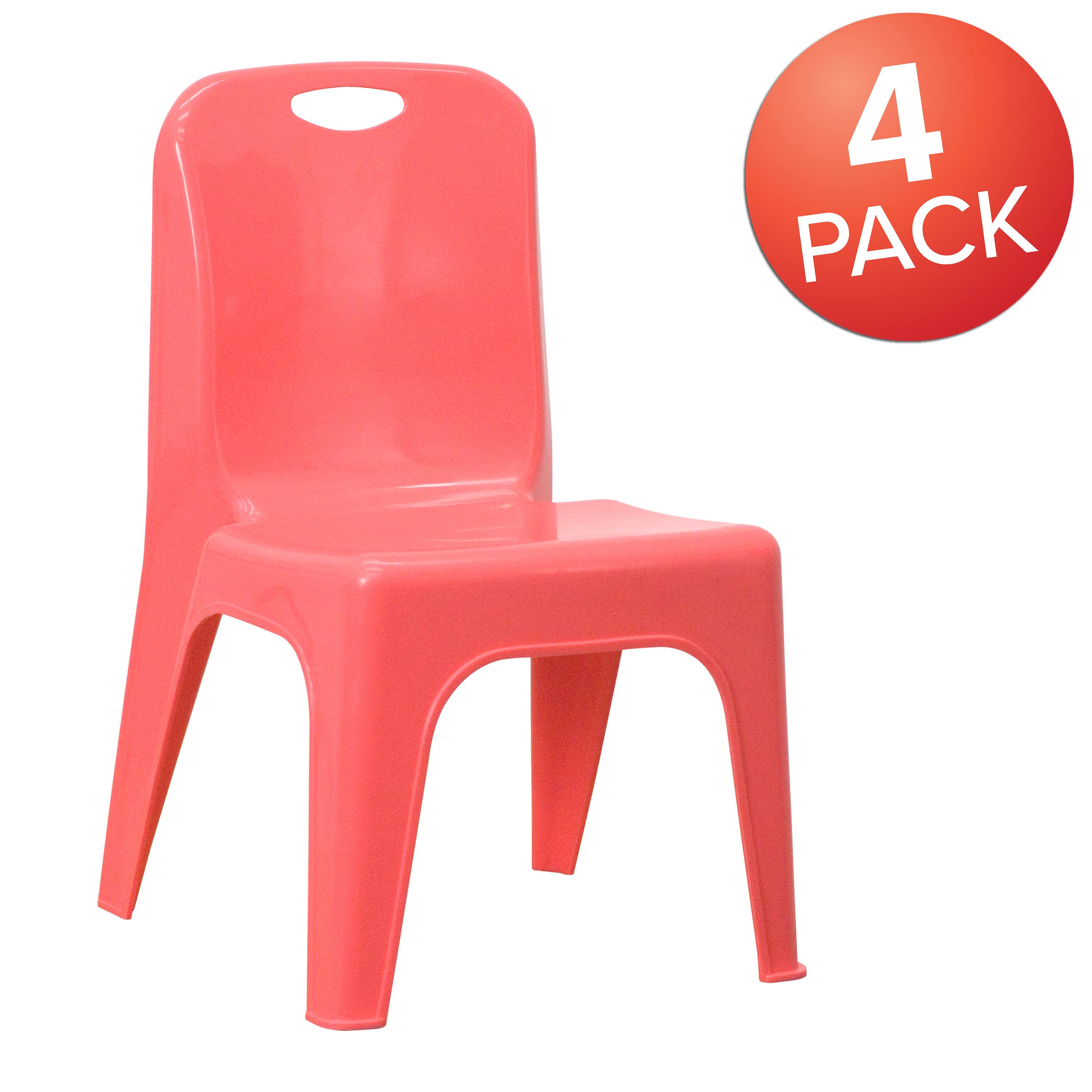 Alt View 1. Emma + Oliver - 4 Pack Plastic Stack School Chair with Carrying Handle and 11" Seat Height - Red.