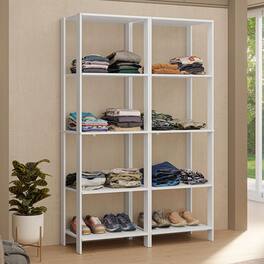 Madesa - Wardrobe Clothes Storage Rack with 10 Open Shelves 47"L- White - White