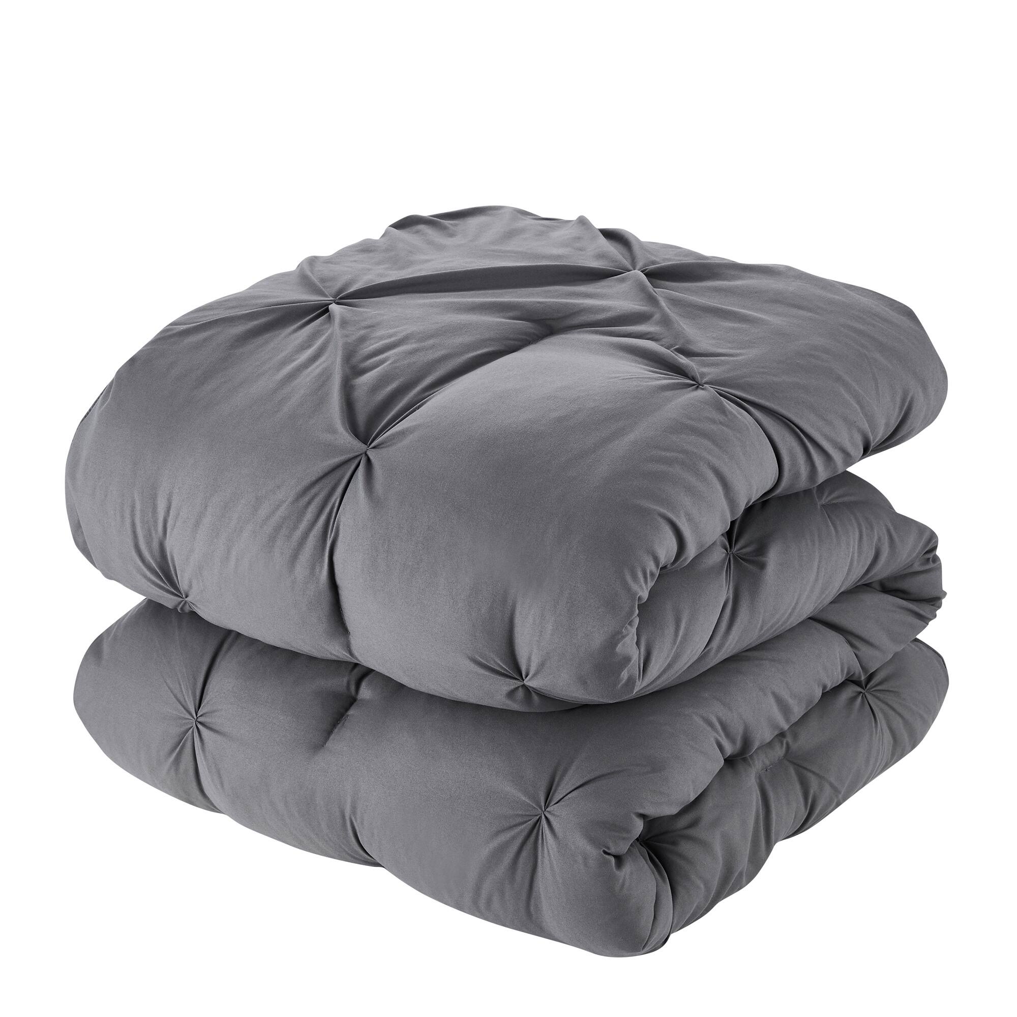 Angle. Sweet Home Collection - 3 Piece Pinch Pleat Decorative Pintuck Comforter and Shams Set, All Season Bedding Set-Full/Queen - Gray.
