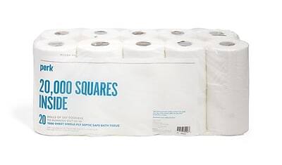 Perk  
20,000 Squares Inside  
20 Rolls of 1000 Squares  
1000 Sheet Single Ply Septic Safe Bath Tissue
