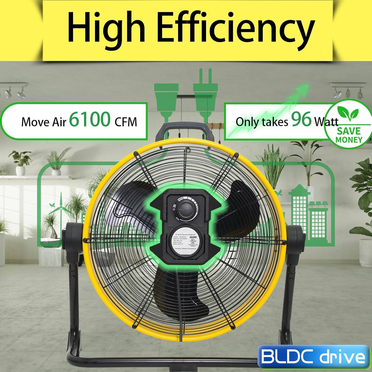 High Efficiency  
Move Air 6100 CFM  
Only takes 96 Watt  
SAVE MONEY  
BLDC drive