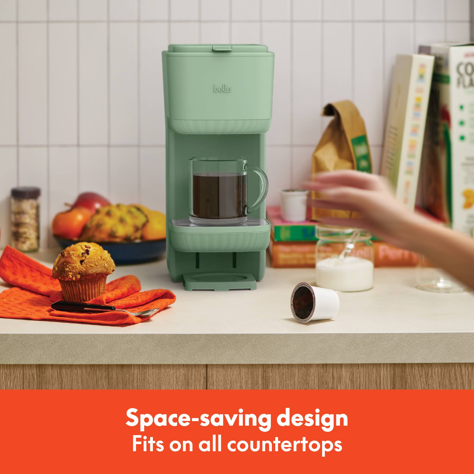 Space-saving design  
Fits on all countertops