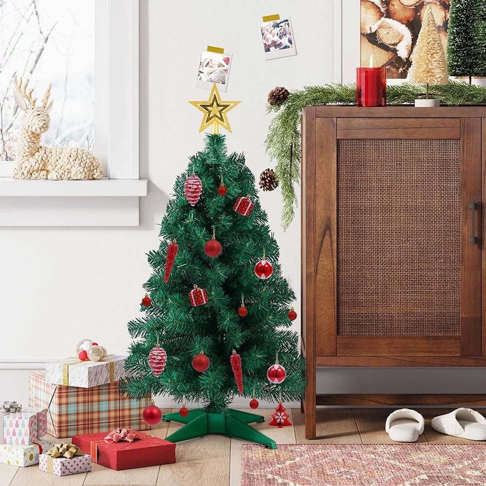 Alt View 1. RTMB - 3 FT Mini Artificial Christmas Tree with Gold Star Topper and Stable Base - With Star.