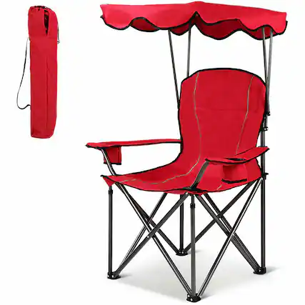 Front. Costway - Costway Portable Folding Beach Canopy Chair W/ Cup Holders Bag Camping Hiking Outdoor - Red.