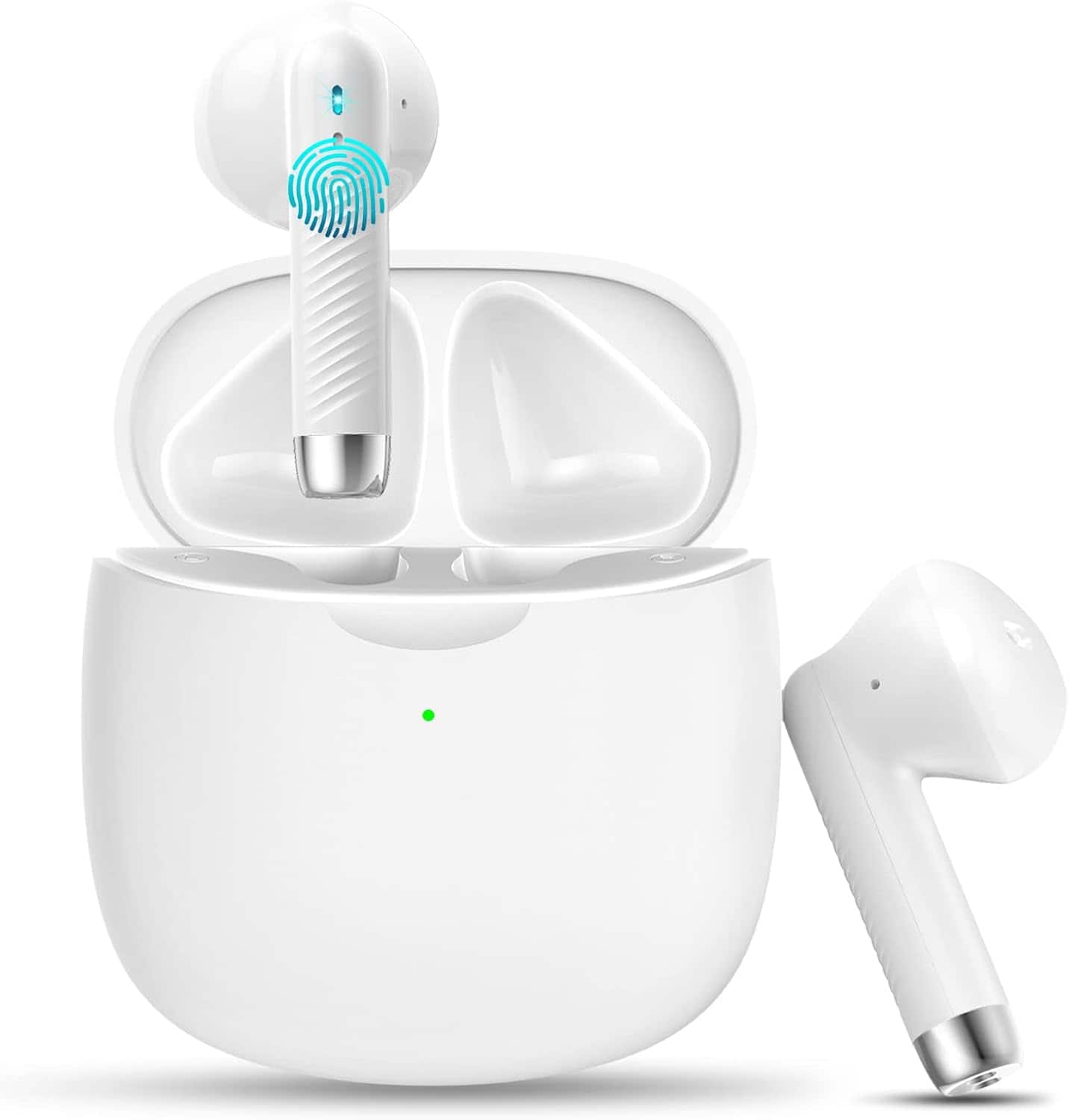 PRIMEPLUS - Wireless Earbuds, Bluetooth 5.3 Earbuds, Stereo Bass in Ear Headphones Noise Cancelling Mic, Earphones IP7 Waterproof - White