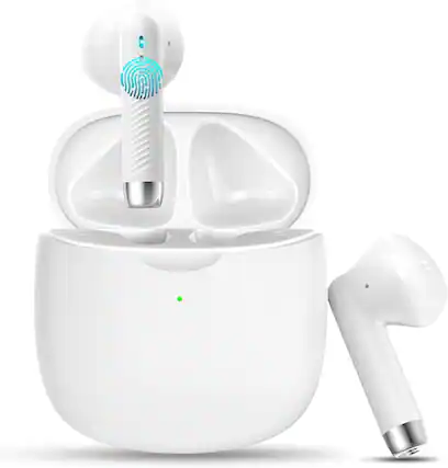 Front. PRIMEPLUS - Wireless Earbuds, Bluetooth 5.3 Earbuds, Stereo Bass in Ear Headphones Noise Cancelling Mic, Earphones IP7 Waterproof - White.