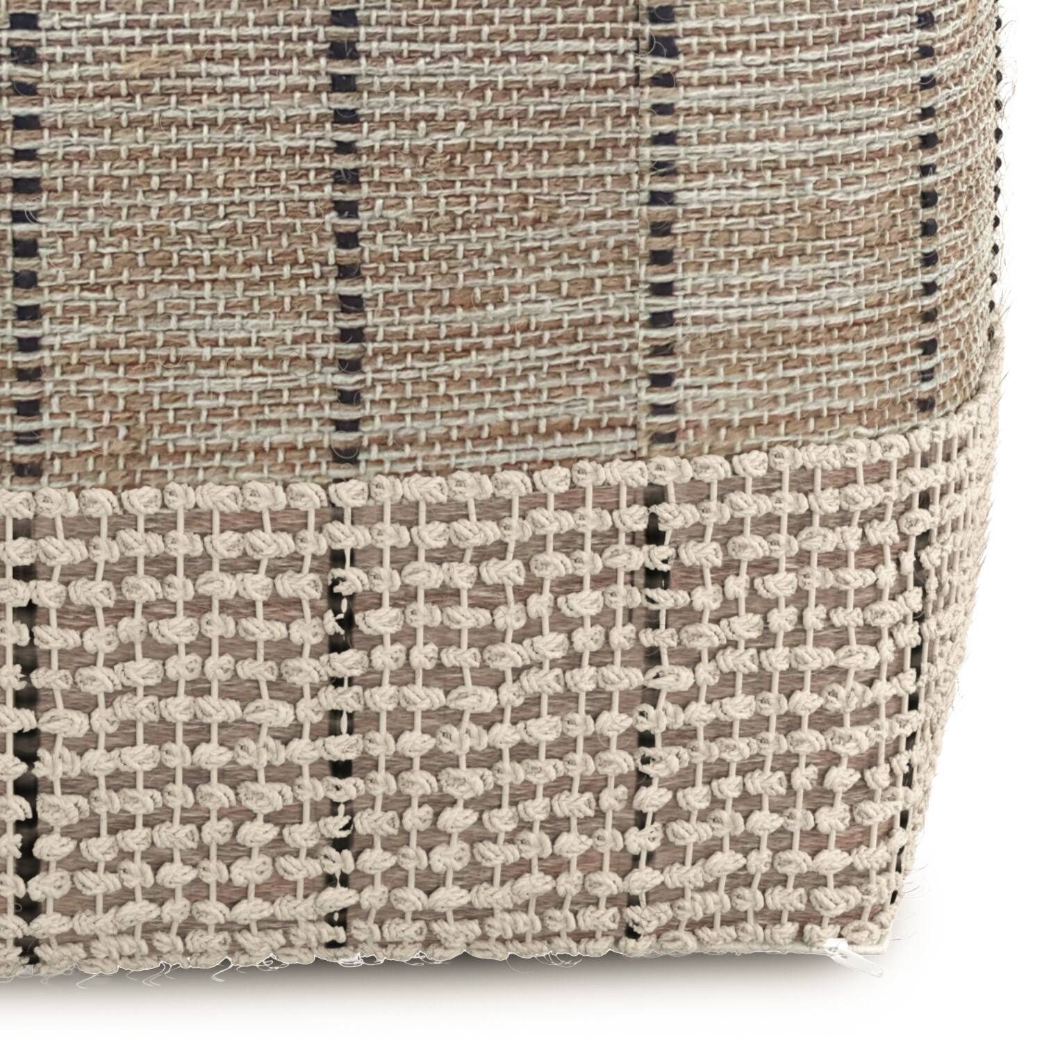 Alt View 6. Simpli Home - Elmer Contemporary Square Woven Pouf in Natural/Grey Jute, Cotton - Natural/Grey.