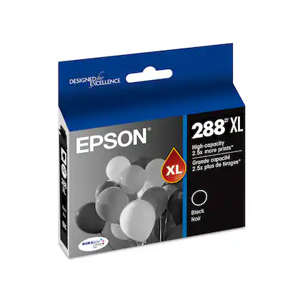 Designed for Excellence 1H MC 288 XL Epson High-capacity 2.5x more prints* Grande capacit tirages* plus de XL 2.5x E W M BK Black Noir Srite DURA Ultra ~