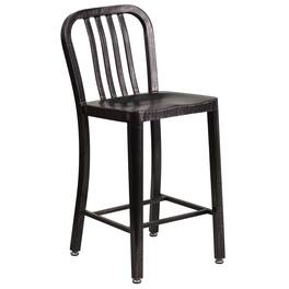 Flash Furniture - Gael Commercial Grade 24" High Black-Antique Metal Indoor-Outdoor Counter Height Stool with Vertical Slat Back - Gold