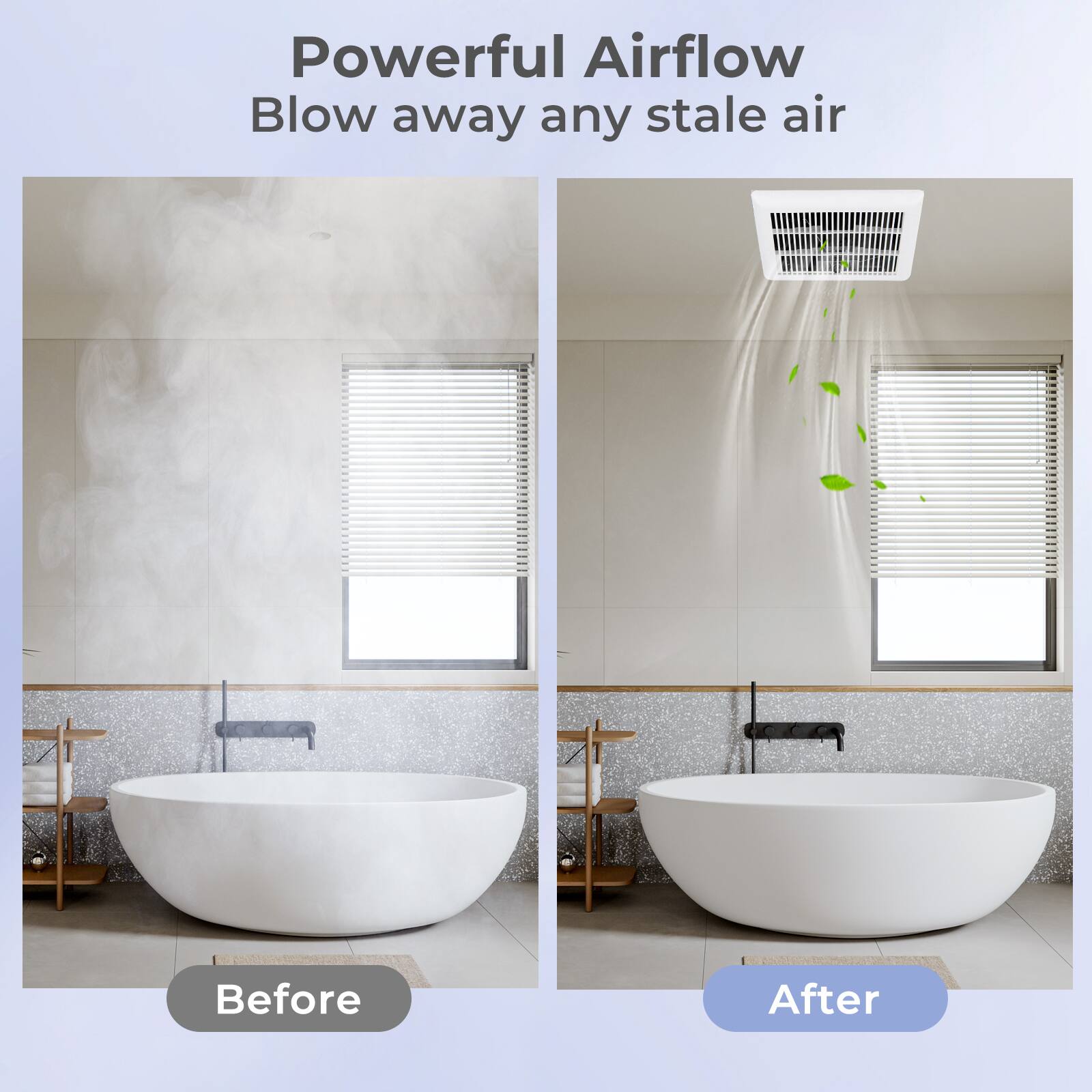 Powerful Airflow  
Blow away any stale air  

Before  

After