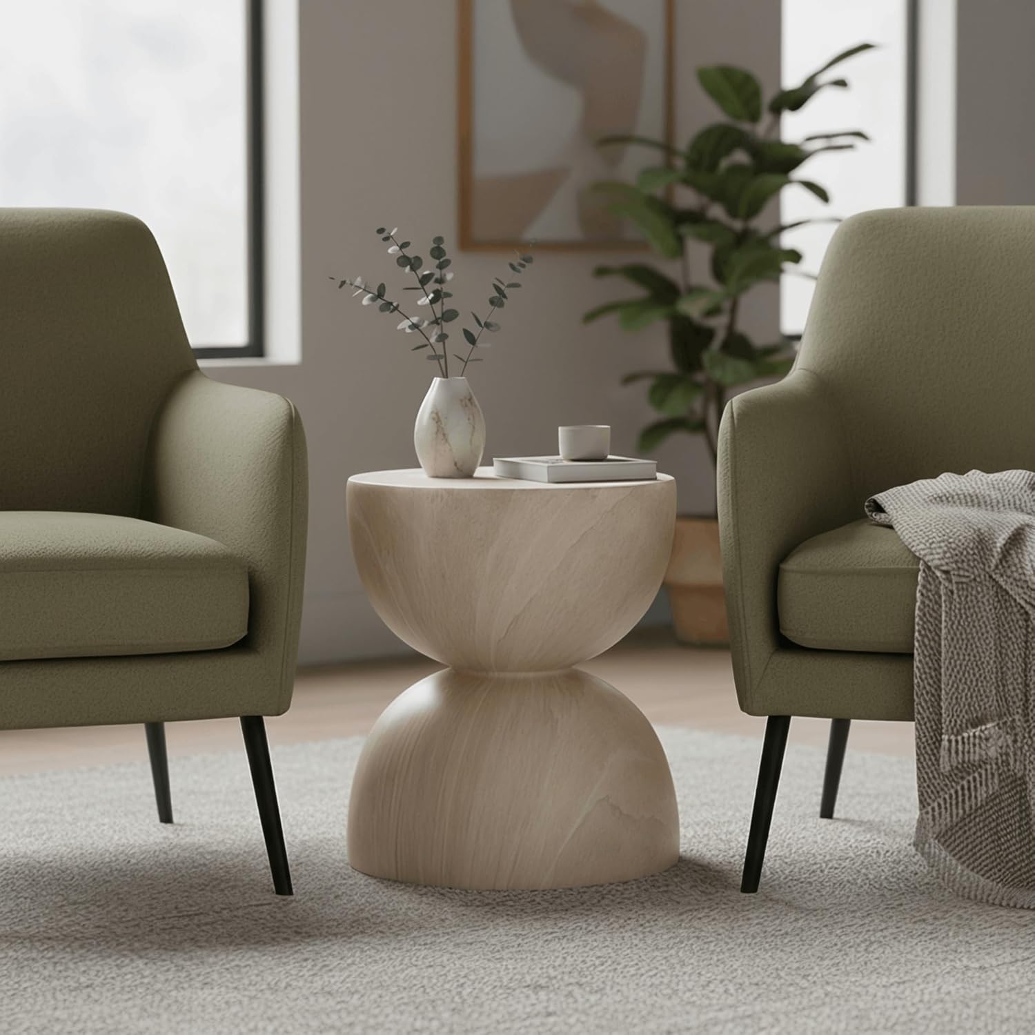 Back. LeisureMod - Sage Fiberstone Half Round Side Table, Weather Resistant Indoor/Outdoor Accent Table & Stool, Fully Assembled - Stone Marble.