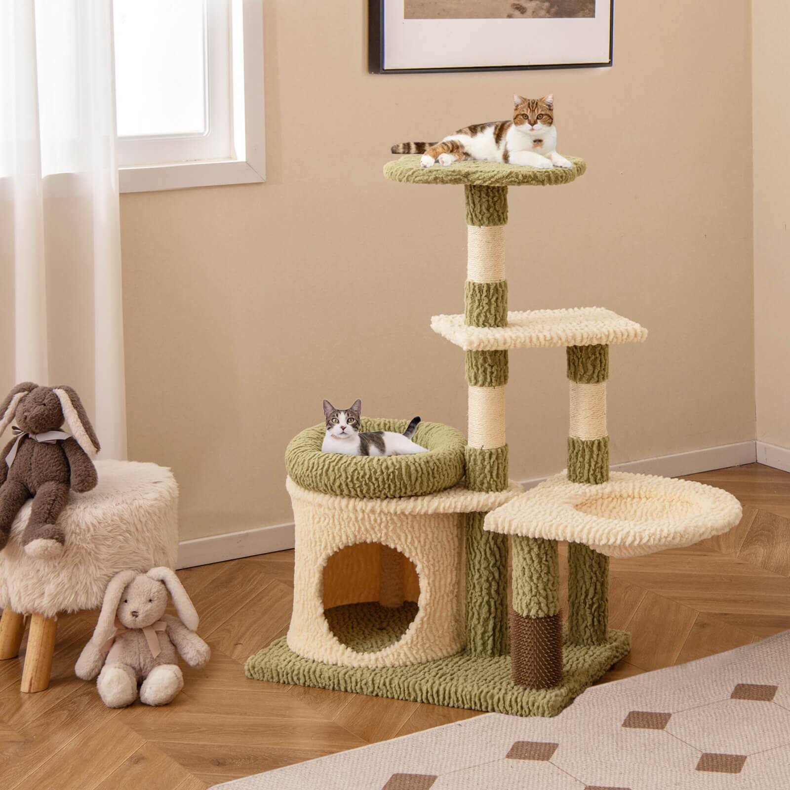 Alt View 5. Costway - Costway Cute Cat Tree Multi-Level Aesthetic Kitten Tower w/ Condo Indoor Cat Climbing Furniture Activity Center - Green.