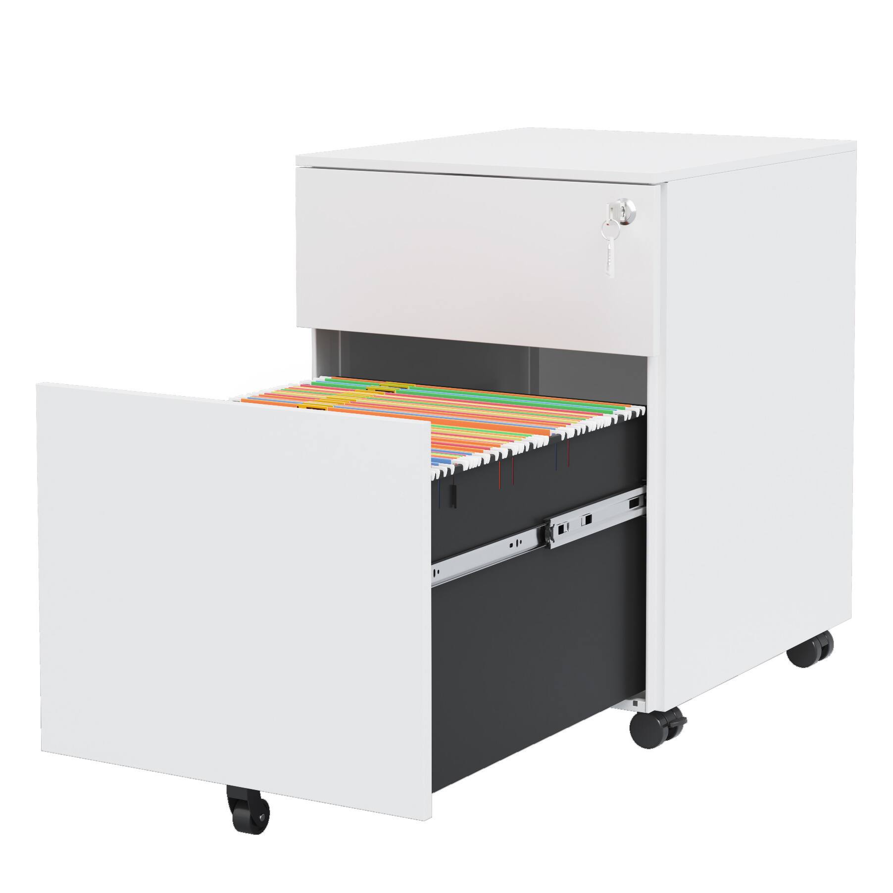 Angle. Spaco - 2 Drawer Mobile File Cabinet with Lock,Steel Filing Cabinet for Legal Letter A4 F4 Files,Fully Assembled for Home Office - White.