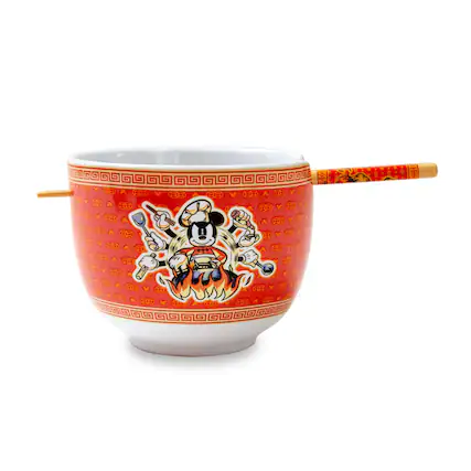 Front. Disney - Disney Mickey Mouse Wild Wok 20-Ounce Ramen Bowl and Chopstick Set - Red.