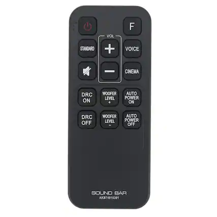 STANDARD VOL + F VOICE
CINEMA DRC ON WOOFER LEVEL +
AUTO POWER ON
DRC OFF WOOFER LEVEL -
AUTO POWER OFF
SOUND BAR
AKB74815301